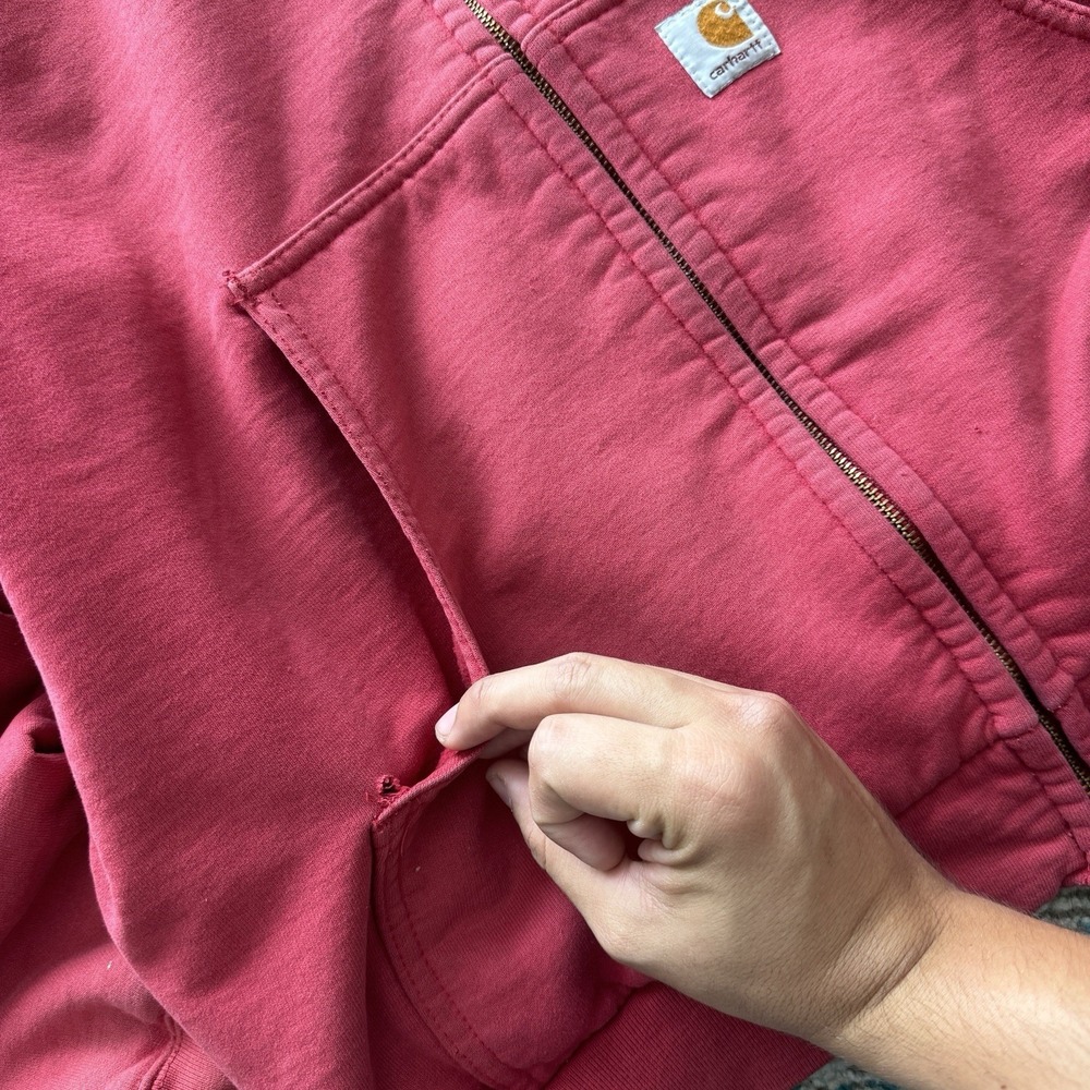 Vintage Carhartt Thermal Zip Up Hoodie Mens L Red J149 INR Heavy Workwear Y2K - Picture 5 of 10